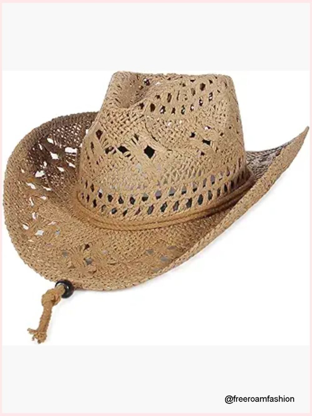 Straw Cowboy Hat with Chin Strap - Hollow Out Woven Summer Sun Hat, UPF 50+